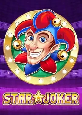 Gwiazdy i joker na pięciu bębnach w jasnym, retro stylu.