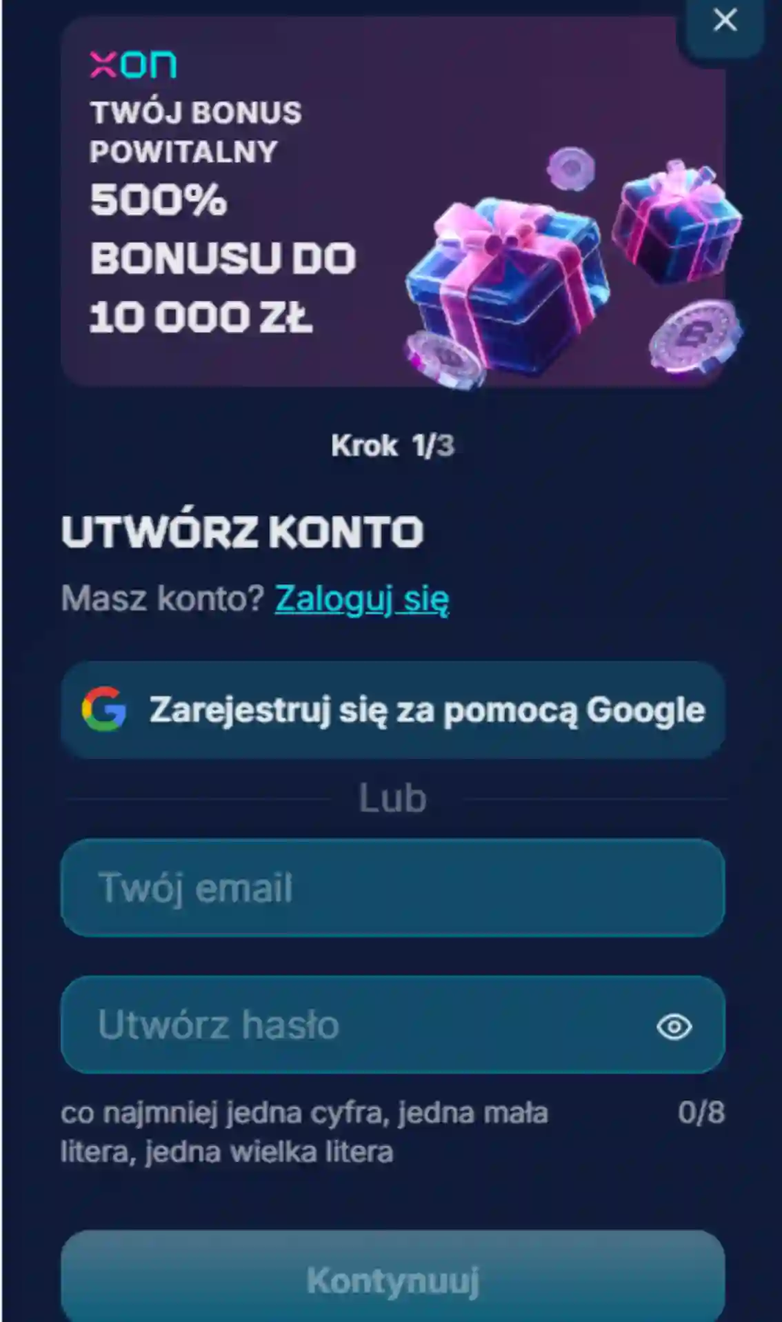 Logowanie do konta gracza w Xon Bet Casino
